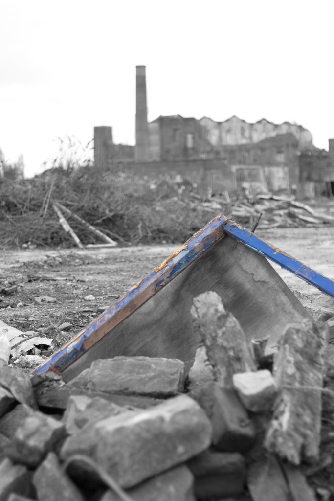 rubble and partially demolished building